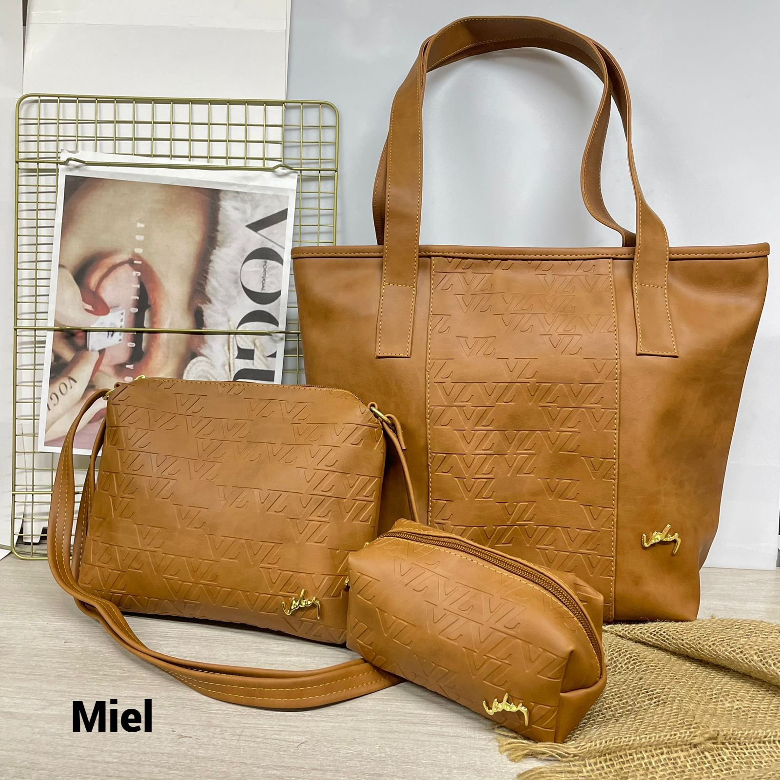 💖 TRÍO ELEGANTE EN CUERO – Bolso + Billetera + Cosmetiquera
