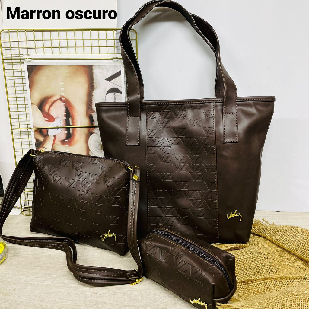 💖 TRÍO ELEGANTE EN CUERO – Bolso + Billetera + Cosmetiquera